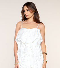 Invite Ready Ruffle Satin A-Line Mini Dress