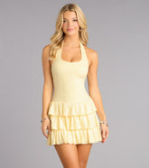 Sunlit Plans Halter Tiered Skater Dress