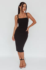 Vestido Midi Georgia com Decote Quadrado Preto