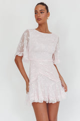 Vestido Leona com Meia Manga, Babados e Bordados - Blush
