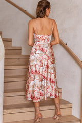 Vestido Midi de Alças Finas com Corpete Ajustado e Estampa Abstrata Rosa Lake Como