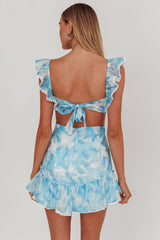 Vestido con volantes y lazo en la espalda Porcia Hojas Azules