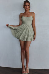 Minivestido fruncido Galilea verde salvia