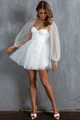 Minivestido blanco de manga transparente Fairytale Dream