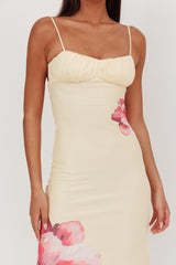 Nerida Vestido Longo com Busto Franzido Flores Amarelas