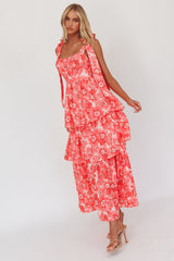 Vestido midi Arlowe escalonado con hombros atados rosa floral