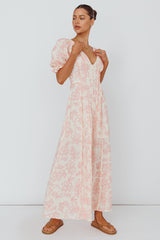 Vestido rosa Sitting Pretty con pliegues, pinzas y mangas abullonadas