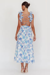 Vestido largo con espalda anudada Madara Azul floral