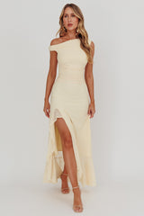 Vestido Maxi Asimétrico Escote Mágico Luz de Luna Amarillo Claro