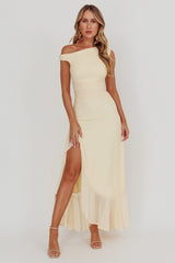 Vestido Maxi Asimétrico Escote Mágico Luz de Luna Amarillo Claro