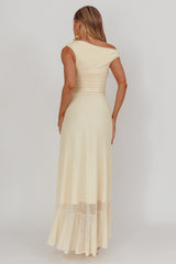 Vestido Maxi Asimétrico Escote Mágico Luz de Luna Amarillo Claro