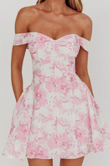 Minivestido Off-Shoulder Floral Rosa Namoro