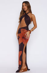Vestido maxi halter You Give Me Fever color naranja rojizo