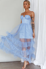 Vestido maxi de malla con volantes Moonlight Sonata azul cielo