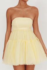 Minivestido de tul sin tirantes Dreamscape Lemon