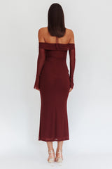 Vestido largo halter escote Bardot Numbers Game Chocolate