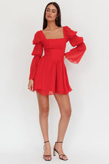 Vestido mini Miya de manga larga rojo