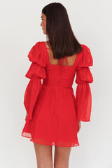 Vestido mini Miya de manga larga rojo