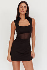 Minivestido Astro de malla con cuello mandarín negro