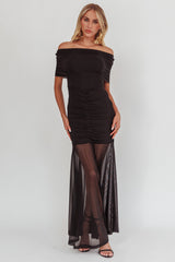 Vestido maxi drapeado Clarita Sheer negro