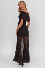 Vestido maxi drapeado Clarita Sheer negro