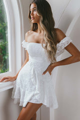 Vestido Mini Ombro a Ombro Verona Branco com Babados