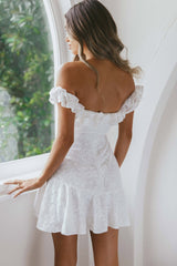 Vestido Mini Ombro a Ombro Verona Branco com Babados