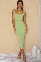 Vestido Midi Matcha com Fenda Lateral e Amarração nas Costas Dream Crush