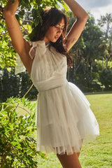 Minivestido de tul con cuello halter Andria Blanco