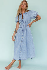 Vestido midi plisado con cintura Zurich azul denim