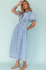 Vestido midi plisado con cintura Zurich azul denim