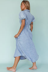 Vestido midi plisado con cintura Zurich azul denim