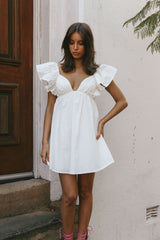Vestido Curto Babydoll Manga Bufante Marlina Branco