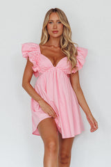 Minivestido tipo babydoll con volantes en las mangas Marlina rosa suave