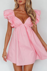 Minivestido tipo babydoll con volantes en las mangas Marlina rosa suave