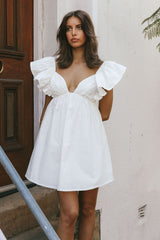 Vestido Curto Babydoll Manga Bufante Marlina Branco
