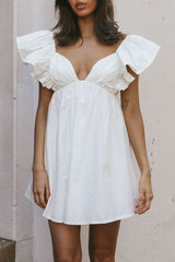 Vestido Curto Babydoll Manga Bufante Marlina Branco
