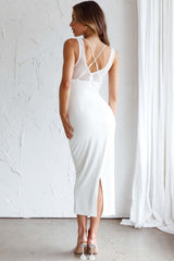 Vestido midi Charice com sobreposição de corpete em malha branco