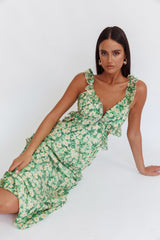 Maxivestido con volantes "Second Chances" Estampado floral verde