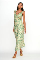 Maxivestido con volantes "Second Chances" Estampado floral verde