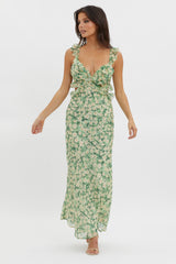 Maxivestido con volantes "Second Chances" Estampado floral verde