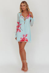 Minivestido Sea Dreaming con volantes y estampado floral azul