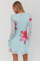 Minivestido Sea Dreaming con volantes y estampado floral azul