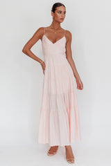 Vestido longo Main Attraction com alças e decote em coração, cor blush