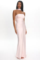 Vestido largo sin espalda estilo halter Damsel, color rosa pálido