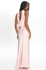 Vestido largo sin espalda estilo halter Damsel, color rosa pálido