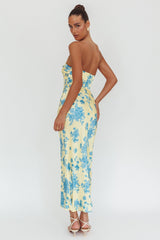 Vestido largo sin tirantes City Of Stars floral amarillo