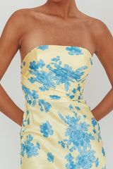Vestido largo sin tirantes City Of Stars floral amarillo