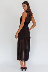 Vestido maxi de malla con un hombro Passion, negro