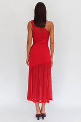 Vestido maxi de malla de un hombro Passion, rojo